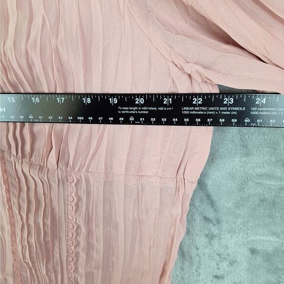 Womens Top XL Pink Boho Feminine Floral Lace Dainty‎ Romantic Coquette Pleated - Picture 4 of 6
